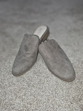 BC Footwear Taupe Suede Slip-On Mules with Studded Trim
